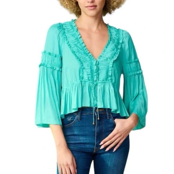 Mustard Ruffle Trim Mustard Seed | Tops | Mustard Seed Boho Bell Sleeve Ruffle Trim Top ...